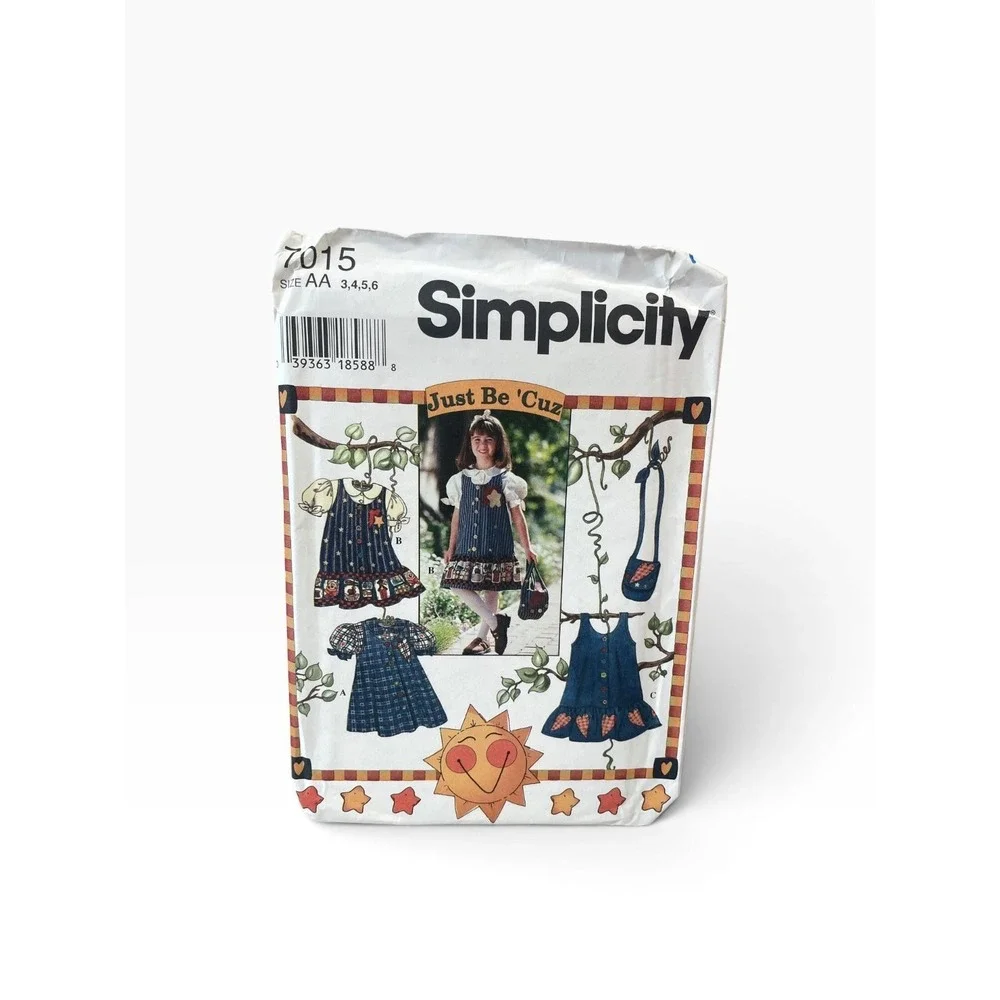 Simplicity 7015 Sewing Pattern Child 3-6 Blue Jumper Dress Blouse Purse Uncut